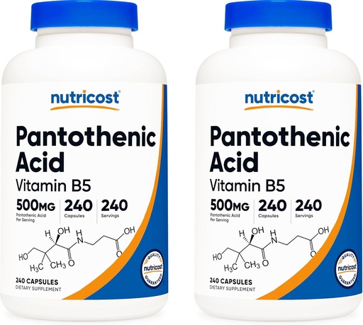 [BRSWKGYOON7BG3Q5] Nutricost Pantothenic Acid (Vitamin B5) 500mg, 240 Capsules (2 Bottles)