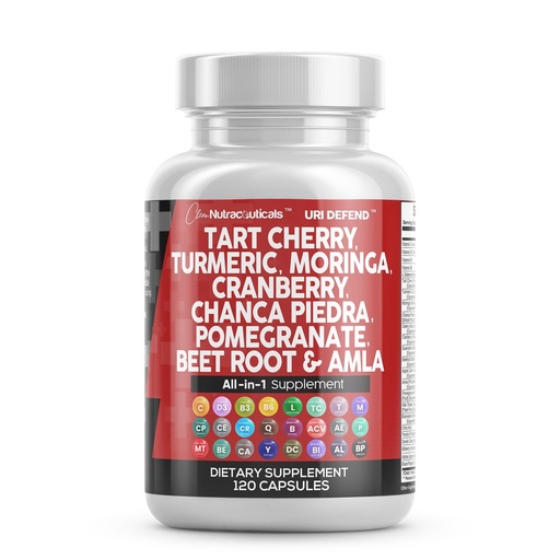 [BRSROZQDPIARQHTD] Clean Nutraceuticals Tart Cherry Extract Capsules with Turmeric Moringa Cranberry Chanca Piedra Celery Quercetin ACV Pomegranate L Selenomethionine - Uric Levels - 120 Ct