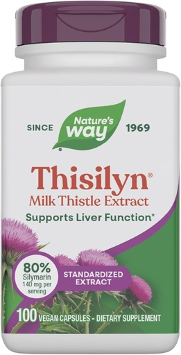 [BRSWIYTQAYIRQCY3] Nature 's Way Thisilyn with Standardied Milk Thistle Extract, Supports Liver Fungsi *, Silymarin, Vegan, 100 Kapsul (Packaging May Vary)