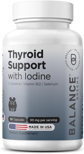 [BRSW2YIPDEAQYA34] Balancebreens Thyroid Support Supplement with Iodine, L-Tyrosine, Vitamin B12 & Selenium, 30 Veg Capsules - Energy, Metabolism & Focus Support