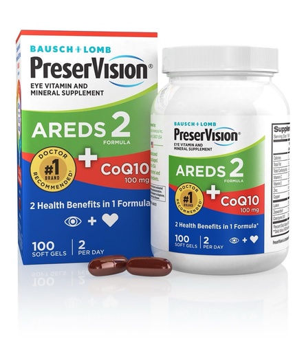 [BRSRMBLYBAFG22TD] PreserVision AREDS 2 Eye Vitamins with CoQ10 for Heart Health, #1 Eye Doctor Recommended Brand, Lutein and Zeaxanthin Supplement with Vitamin C & E, Zinc, and Copper, 100 Softgels