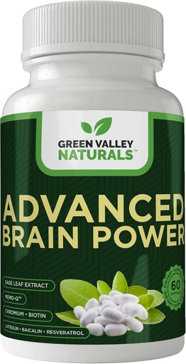 [BRSRAYAQAR5BACDU] GREEN VALLEY NATURALS - Advanced Brain Power - Υποστηρίζει Υγιής, Κανονική λειτουργία του εγκεφάλου, Εστίαση και Συγκέντρωση, κλινικά σχεδιασμένο για την υποστήριξη Υγιεινή σαφήνεια του εγκεφάλου. (1 φιάλη, 60, κόμης)