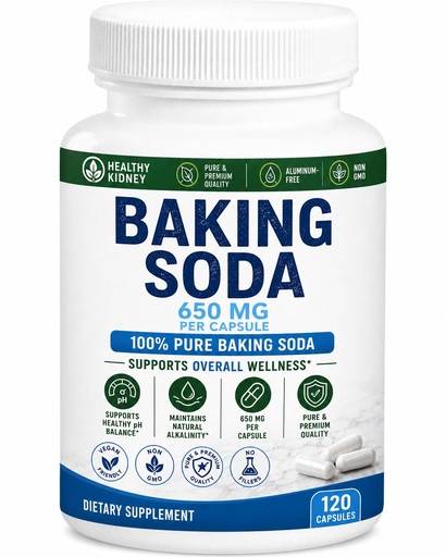 [BRSRAHD5AEHBOFYU] Natural Baking Soda Capsules - 650mg Baking Soda Tablets for Kidney & Stomach Acid - Sodium Bicarbonate Pills, Bicarbonate of Soda, Bicarbonato de Sodio para Tomar, Sodium Bicarbonate 650 mg Tablets