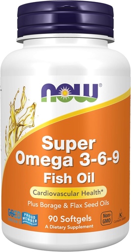[BRSWIYYPOMNW2HT2] NOW Supplements, Super Omega 3-6-9 1200 mg with a blend of Fish, Borage and Flax Seed Oils, 90 Softgels