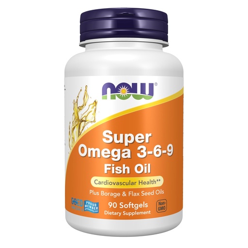 [BRSWIYYPOMNW2HT2] NOW Supplements, Super Omega 3-6-9 1200 mg with a blend of Fish, Borage and Flax Seed Oils, 90 Softgels
