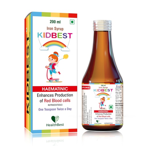 [BRSW2ZT6O55RAHT4] HealthBest Liquid Iron Syrup for Kids – Triple Action with Folic Acid and Zinc – Boosts Hemoglobin, Appetite, and Immunity – No Metallic Taste – 200ml Liquid Supplement, Safe & Effective