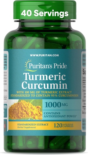 [BRSWGEABOEFWOCT2] Puritan's Pride Turmeric Curcumin 1000mg, Antioksidan Sağlamlıq üçün Herbal Dietary Supplement, 120 Rapid Release Capsules