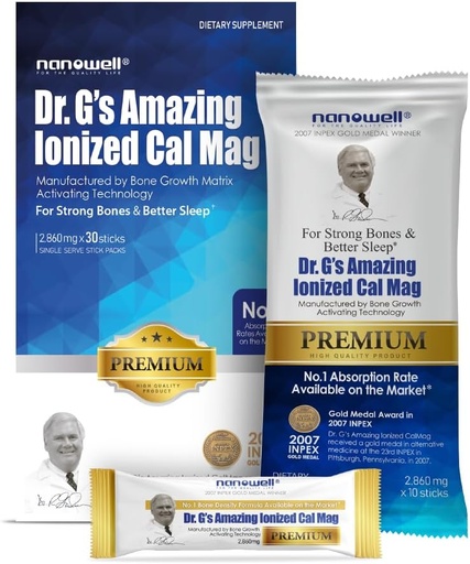 [BRSRAEINAEOROGTA] Dr. G's Amazing Ionized Cal Mag 2.860mg (Premium) - Bone Strength and Bone Health Supplement with Ionized Calcium & Magnesium Powder Stick Packs - 30 Sticks x 1 Pack (30 Count)