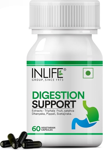 [BRSWKHD4OFYQA3DP] INLIFE Digestion Support Supplement | Triphala, Satahva, Dhanyaka, Pippali, Svetajiraka | for Men and Women - 60 Vegetarian Capsules