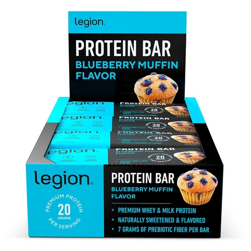 [BRSROZ3QBV5BOCTL] Legion Protein Bar Blueberry Muffin - 100% Whey Protein, Soy Free Protein Bars med Prebiotic Fiber - Low Fat Healthy Protein Bar - Gluten fri, naturligt smaksatt, låg sockerprotein Bars (12 greve)