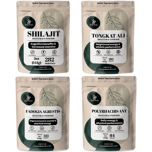 [BRSROBAHCEGR4DTP] Jungle Powders Herbal Powders Bundle - Shilajit Powder, Tongkat Ali for Men Powder, Black Ant Extract Powder, Fadogia Agrestis Extract for Men Supplement