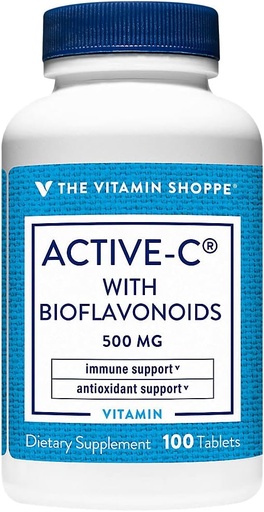 [BRSWIZIFB4HAO3TM] A vitamina Shoppe Active-C con bioflavonoides, soporta inmunidade, saúde vascular, antioxidante, 500 MG (100 tabletas)