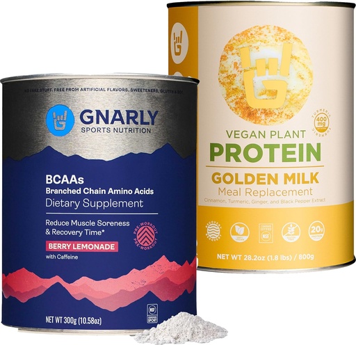 [BRSRABT6CMHQOFDU] Gnarly Nutrition Golden Milk Vegan Protein Powder BCAAs Berry Lemonade (10.58oz)
