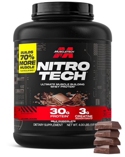 [BRSWI2QDAB5WEHAZ] Muscletech Whey Protein Powder (Milk Chocolate, 4 Pound) - Nitro-Tech Ultimate Muscle Building Formula with Whey Protein Isolate - 30g of Protein, 3g of Creatine & 6.8g of BCAA - Packaging May Vary