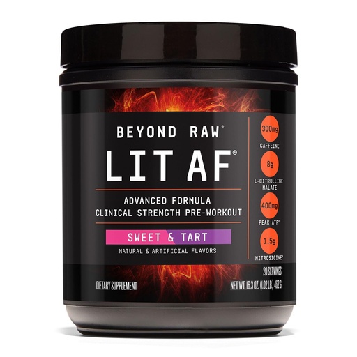 [BRSWYZABOR6GC2QY] BEYOND RAW LIT Advanced Pre Workout Formula, Sweet and Tart, for Energy, Focus, Endurance, Pumps, with 300mg Rapid and Targeted Release Caffeine, Creatine, Betaine, Beta Alanine, Taurine, 20 Servings