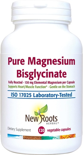 [BRSW2EANAUCRGHTX] Pure Magnesium Bisglycinate Supplement (130 mg) | Improved Magnesium Glycinate, Gentle on The Stomach, no Laxative Effect (120 Veg Caps) | NEW ROOTS HERBAL
