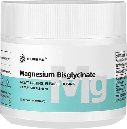 [BRSRAGI5OUFROAIZ] Magnesiumbisglycinaat Gepoederd, Glycinaat Magnesiumsupplementen, 200mg Magnesium, 7.05 Oz, 64 Servers