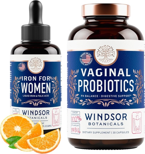 [BRSRMBQCO4PAKC3G] WINDSOR BOTANICALS Vaginal Probiotics and Liquid Iron Supplement Female Health Support Bundle