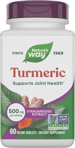 [BRSWIY3QOUOB4GYZ] Nature's Way Turmeric, Premium Extract, Supports Joint Health*, %95era normalizatua Curcuminoids, 500 mg zerbitzura, GMO Project Verified Supplements, 60 Tablets
