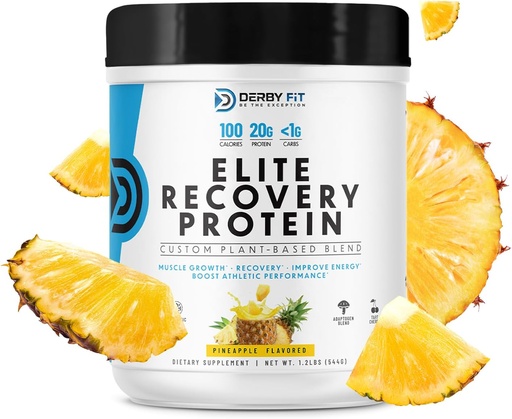 [BRSRMAI7AV7AY2DD] Derby Fit Elite Recovery Protein Clean, Carb Recovery Protein Powder for Women & Men - Gluten Free, Vegan, Dairy Free, Pineapple Delight - 20 Zerbitzu (1eko paketea)