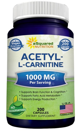 [BRSWECQ2BMMGK2DA] aSquared Nutrition Acetyl L-Carnitine 1000mg Per Serving Max Strength - 200 Veggie Capsules - High Dosage Acetyl L Carnitine HCL (ALCAR) Supplement Pills to Support Pure Energy, Brain Function