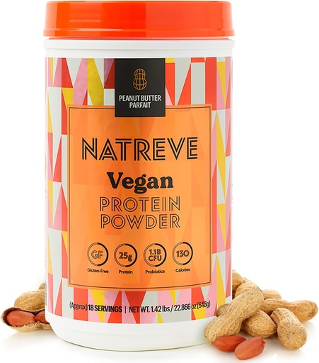 [BRSWYEI5OAPB6FLO] Natreve Vegan Protein Powder - 25g Plant Based Protein Powder with Probiotics and Amino Acids - Gluten Free Peanut Butter Parfait, 18 Servings