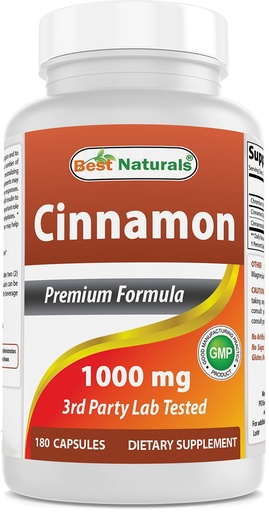 [BRSRMFD6BV4BMDYV] Best Naturals Cinnamon 2000 mg Equivalent with Chromium 400 mcg per Serving - Metabolism Support - 180 Capsules