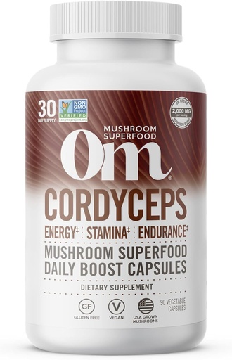 [BRSWGHYKBEMWG3TZ] OM MUSHROOM SUPERFOOD Cordyceps Mushroom Capsules Superfood Suplement, 90 Count, 30 Hari, Persediaan Energi Organik untuk Stamina dan Endurance
