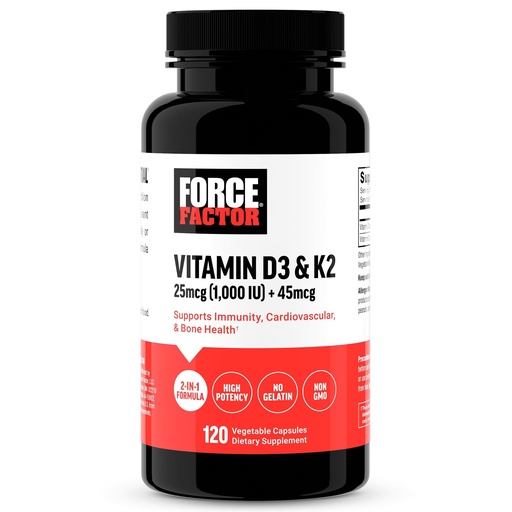 [BRSRAZY3DJYRODTD] Force Factor Vitamin D3 K2 to Support Immunity, Heart Health, Bone Support, and More, High-Potency 2-in-1 Formula, Vegan, No Gelatin, Non-GMO, 120 Capsules