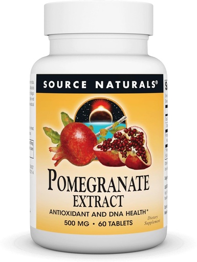 [BRSWIYYPCQIQC2LU] Source Naturals Pomegranate Extract 500mg Complete Whole Fruit Ellagic Acid Antioxidant & Added Fiber - 60 Tablets