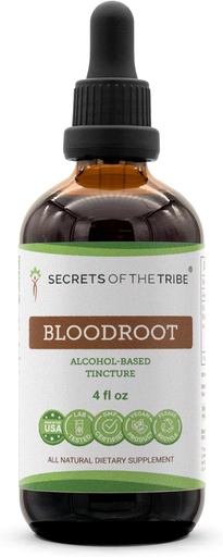 [BRSWGAT4CUNRMFLK] Secrets of the Tribe Bloodroot Alcohol Tincture Extract, Responsibly farmed Bloodroot (Sanguinaria Canadensis) Dried Root Tincture Supplement (4 fl oz)