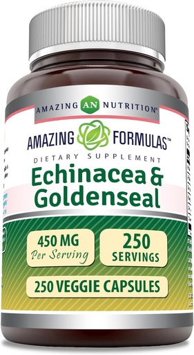[BRSROHQFBYMROALG] Menakjubkan Formulas Echinacea dengan Goldenseal Suplemen 12450 Mg 124; Veggie Capsules 124; Non-GMO 124; Gluten Free 124; Dibuat di USA (1 Pack, 250 Count)