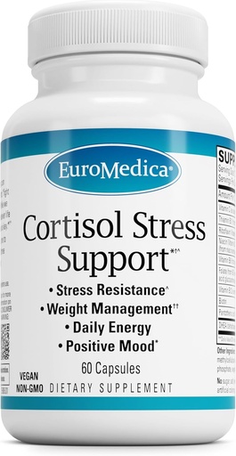 [BRSROEA7C5YQ23Y3] EuroMedica Cortisol Stress Support - Daily Energy Suplemen dengan DHEA - Vegan Capsules dengan Vitamin B2 & C - Tambahan Dietary untuk Imune System Sules - 60 Capsules
