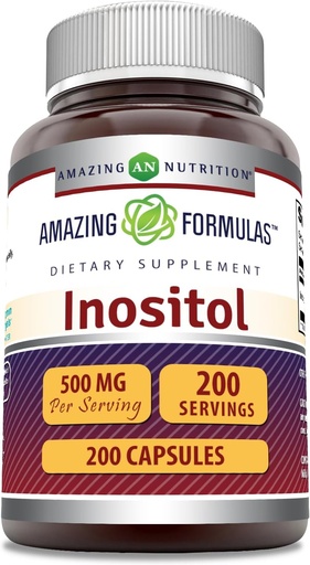 [BRSROFQKC57GEFLG] Amazing Formler Inositol 500 mg 200 Kapsler Supplement | Vitamin B8 | Ikke-GMO | Glutenfri | Laget i USA