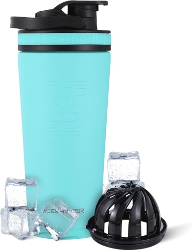 [BRSWGHYDAV5BGCT7] Ice Shaker Insulated Stainless Steel Shaker Bottle | 26oz, Mint | Cold for 30+ Hours | Insulated Cup with Twist-on Agitator | Odor-Free Bottle for Protein Shakes, Water, Smoothies, Cocktails