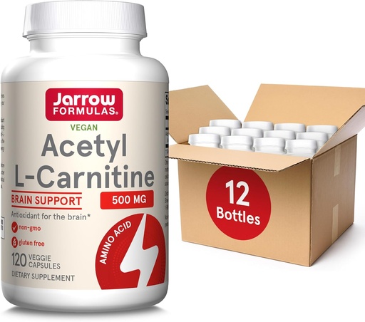 [BRSRMAIHCJ7A4D3F] Jarrow Formulas Acetyl L-Carnitine 500 mg, Suplemento dietético, Amino Acid Support for Brain Health and Antioxidants, 120 Veggie Capsules, 120 Day Supply(Pack of 12)