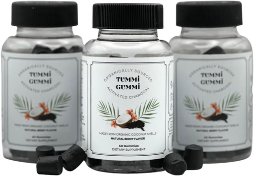 [BRSROFA5OIORACTG] Activated Organic Charcoal Gummies, Charcoal Gummy for Kids and Adults, Digestive Health, Gas and Bloat Relief, Detox, Natural Berry Flavor, 60 Count