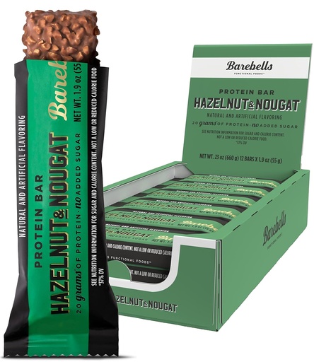 [BRSWYGLQOUNRQFD5] Barebells Protein Bars Hazelnut & Nougat - 12 Count, 1.9oz Bars - Protein Snacks with 20g of High Protein - Chocolate Protein Bar with 1g of Total Sugars - On The Go Protein Snack & Breakfast Bars