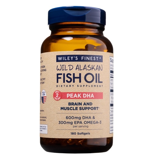 [BRSRMAY3DMBBUADH] Wiley's Finest Wild Alaskan Fish Oil Peak DHA - 900mg EPA and DHA Omega-3s - 180 Softgels (90 Servings)