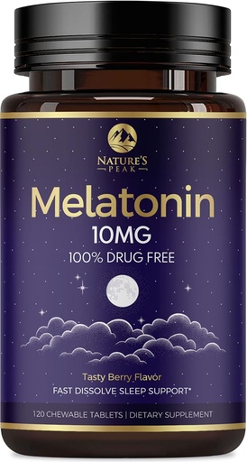 [BRSROAA2CQNRGC3U] Melatonina 10mg Suplementos de disuelve rápido, Suplemento de Apoyo al sueño para adultos - Extra Strength 10 mg Melatonin Tablet for Restful Sleep Support, Strawberry Flavor, Sugar-Free Non-GMO - 120 Day Supply