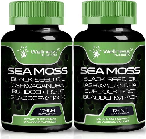 [BRSRAYY7DMPWMFY6] Estratto di caffè verde, 17-in-1, Seamoss Black Seed Oil, 240 Count, Ashwagandha Burdock Root Organic Bladderwrack Capsule | Organic Sea Moss Advanced, Immune and Blood Pressure Support - 2 Pack