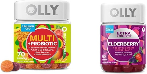 [BRSRAYYYAAFGA3TV] OLLY Adult Multivitamin Gummy з пробіотиками, 1 Billion CFUs, 70 граф і додаткова міцність Elderberry Gummies, Іммуна підтримка, 450mg, 60 Count