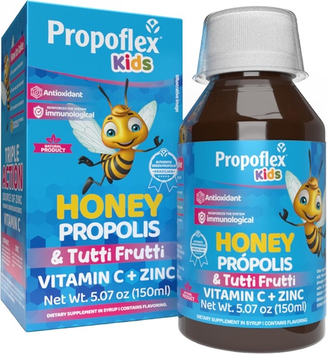[BRSRAYIDPMCQI23V] Beelife Bee Propolis Cough Syrup Kids- Triple-Action - Natural Syrup, Brazilian Green Propolis, Zinc, Bromelain, Vitamin C- Support Immunity & Recovery - from Brazil, Tutti Fruit Flavor, 150 ml