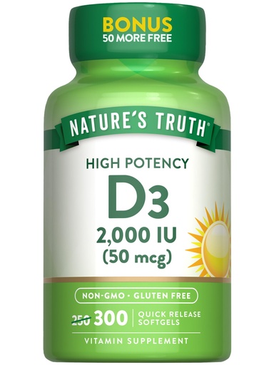 [BRSWKFA6CIHAY3L6] Nature's Truth Vitamin D3 2000 IU | 300 Softgels | High Potency Formula | Non-GMO & Gluten Free Supplement