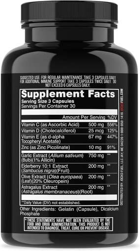 [BRSW2ZANOUGWAFLX] Jocko Fuel Immune Support Supplement - Elderberry with Zinc & Vitamin C for Adults - Immune Defense with Vitamin C, D3, Superfoods, Herbs, & Minerals (90 Capsules)
