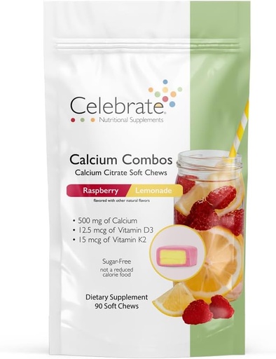 [BRSROGI2OENW23LF] Celebrate Vitamins Bariatric 500mg Calcium Citrate Soft Chews Combo with 500 IU Vitamin D3 – Essential for Gastric Bypass Patients & Bone Health - Sugar & Gluten Free, Rasperry Lemonade (90 Chews)