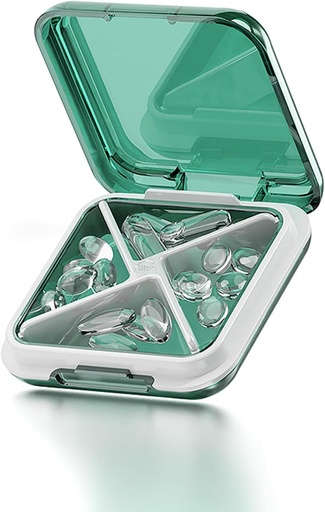 [BRSRAFL3CJYRAADP] Maza Pill kaste ūdensnecaurlaidīgs Travel Pill Case Portable Daily Pill Container Pill Holder for Purse 4 Iedalījumi Pocket Compact Medicine Organizators zivju eļļas, Papildinājumi, Medication (zaļš)