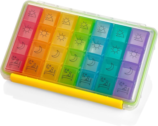 [BRSW2ZTYOQCA4FD3] Weekly Pill Organizer - Portable 4 Times-A-Day - Water Moisture-Proof AM/PM Pill Case, Colorful 7 Day Medicine Holder Pill Box with Labels for Prescriptions, Medications, Vitamins, and Supplements