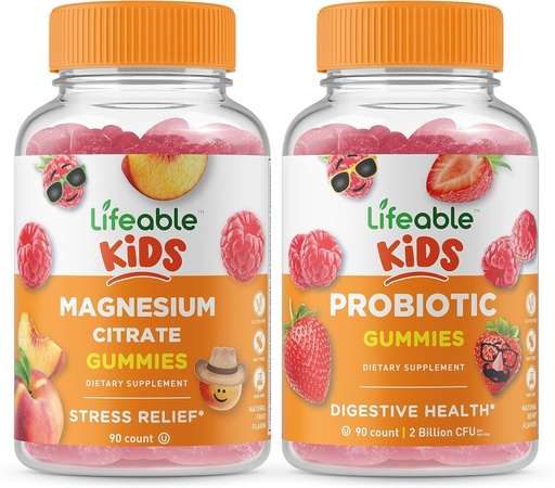 [BRSROFI3OYJWCGTU] Elinkelpoinen magnesiumsitraatti Kids + Probiootti 2 Miljardia PMY Lapset, Gummies Bundle - Suuri Maku, Vitamiini Supplement, Gluteeniton, GMO-vapaa, purukumi