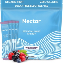 Nectar Energy Booster - Organic Caffeine, B12 & Electrolytes - Sugar Free & Zero Calorie – Healthy Coffee, Energy Drink & Soda Alternative – Hydration & Energy Supplement (Berry 30 Powder Packets)